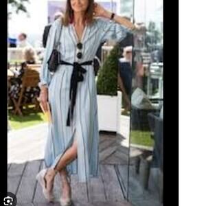 Maje Women's Blue Stripped Crepe button Front maxi Dress size Small (1)